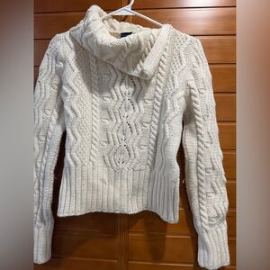 Paul James winter white cozy cable knit 100% wool cowl neck sweater M